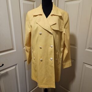 Oscar de La Renta Yellow Coat Double Breasted Lined Pearl Buttons Sz 16 No Belt